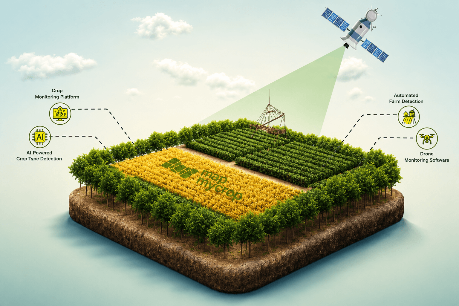 Satellite view of agricultural fields